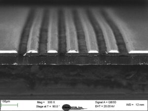Micromachining Services 11 Laser patterning of metal without damaging underlying polymer support structure.